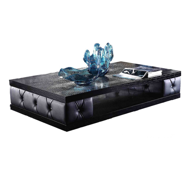 LA Furniture Cecily Transitional Black Leather with Crystals Coffee Table VGUNAK869-160 Contemporary Style by Vig Furnitrue Number 16518 Catch Home Goods