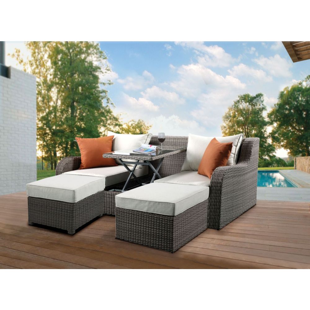 Acme Salena Patio Sofa with 2 Pillows & 2 Ottomans Model 45010