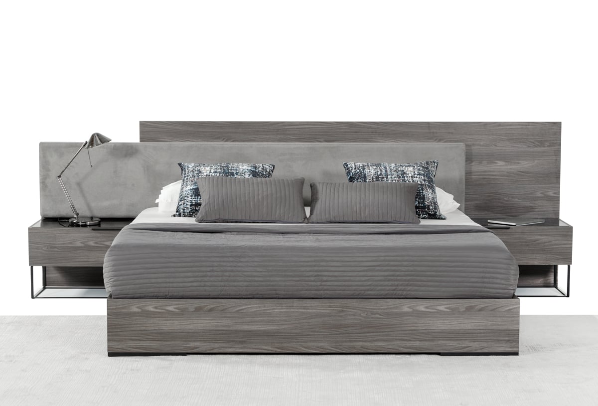 LA Furniture Queen Enzo Italian Modern Grey Oak & Fabric Bed with Nightstands VGACENZO-BED-Q Contemporary Style by Vig Furnitrue Number 73749 Catch Home Goods