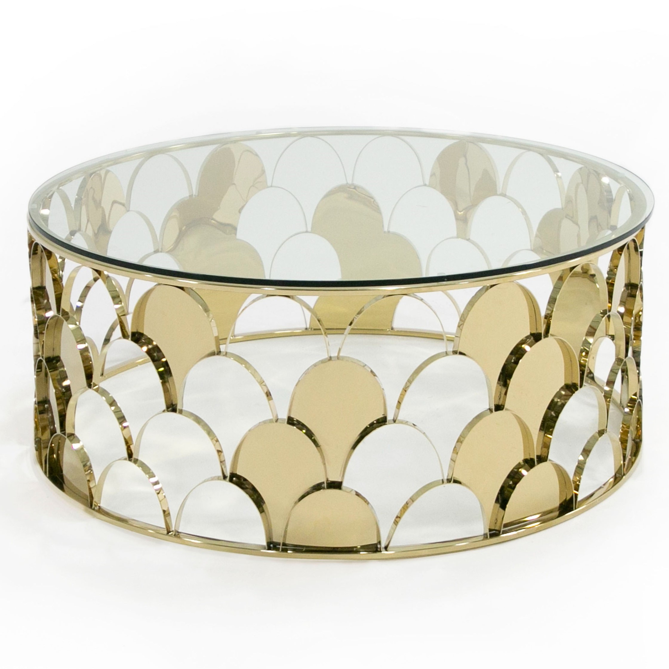 LA Furniture Javier Modern Glass & Gold Round Coffee Table VGVCCT088 Contemporary Style by Vig Furnitrue Number 73973 Catch Home Goods