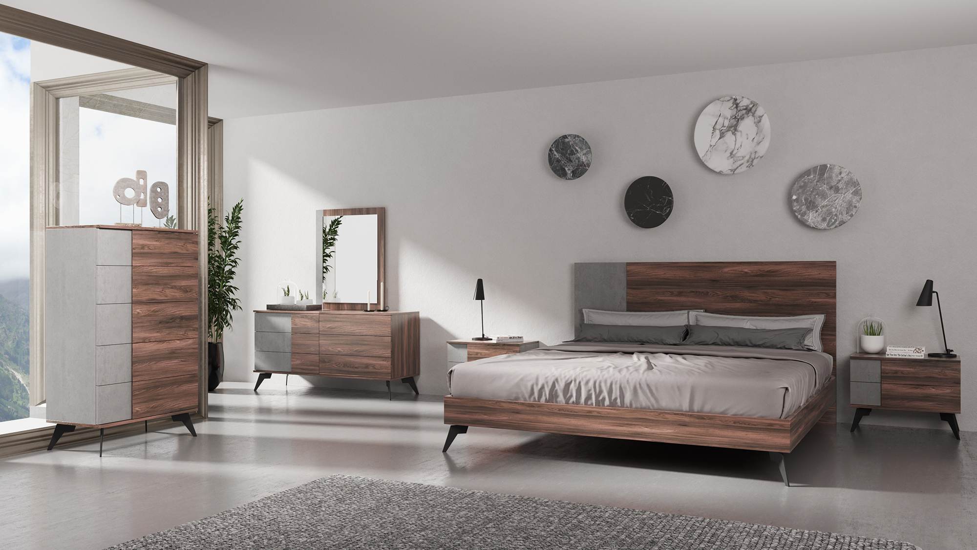 LA Furniture Palermo Eastern King Italian Modern Faux Concrete & Noce Bodrum Bedroom Set VGACPALERMO-WAL-SET-EK Contemporary Style by Vig Furnitrue Number 76641 Catch Home Goods