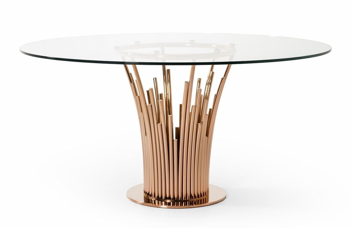 LA Furniture Paxton Modern Round Glass & Rosegold Dining Table VGVCT817-RND Contemporary Style by Vig Furnitrue Number 74901 Catch Home Goods