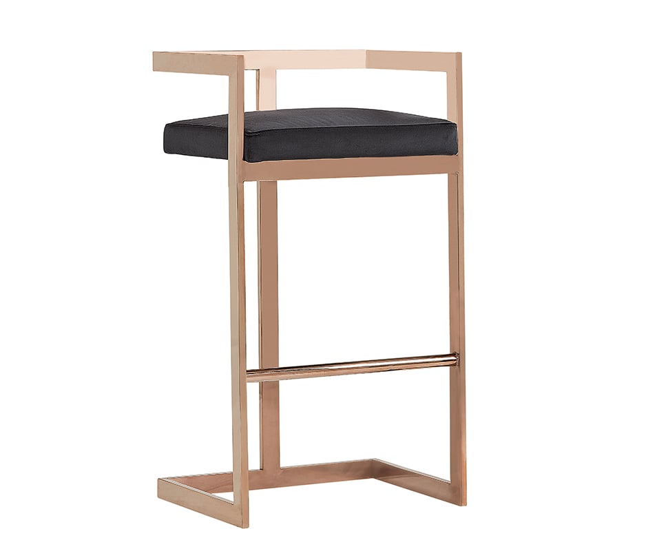 LA Furniture Halifax Modern Black Velvet & Rosegold Bar Stool VGRH-RHS-DC-212-BLK Contemporary Style by Vig Furnitrue Number 75252 Catch Home Goods