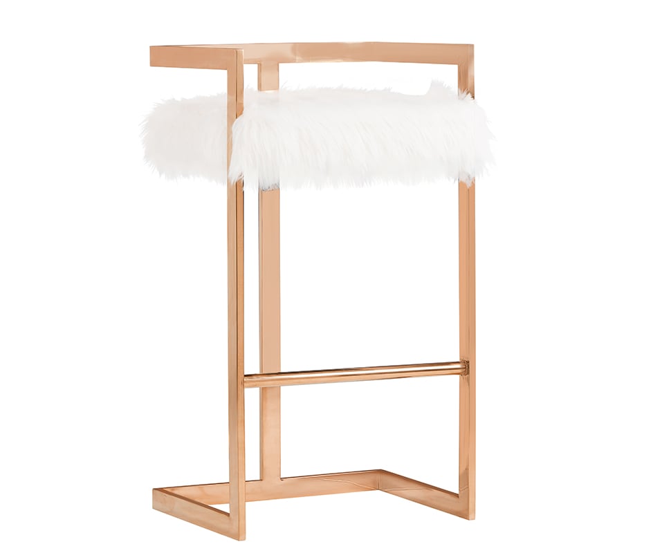 LA Furniture Halifax Modern White Faux Fur & Rosegold Bar Stool VGRH-RHS-DC-212-WHT Contemporary Style by Vig Furnitrue Number 75253 Catch Home Goods