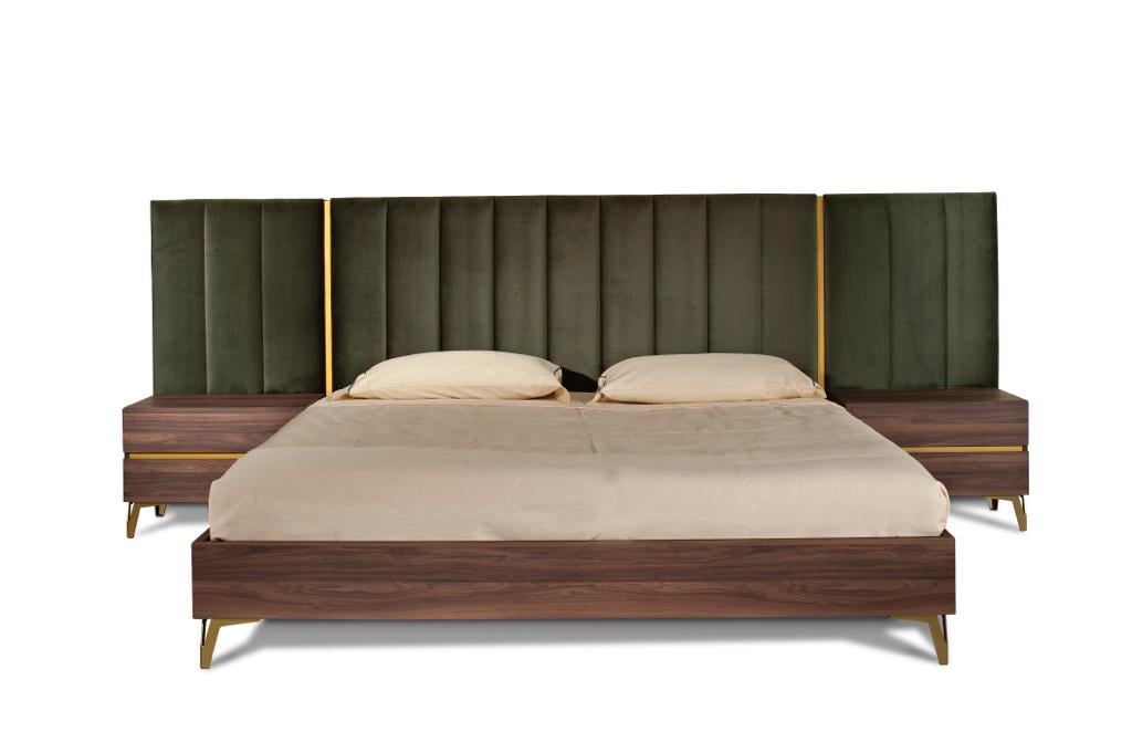 LA Furniture Eastern King Calabria Modern Walnut & Green Velvet Bed & Nightstands VGACCALABRIA-BED-EK Contemporary Style by Vig Furnitrue Number 76118 Catch Home Goods
