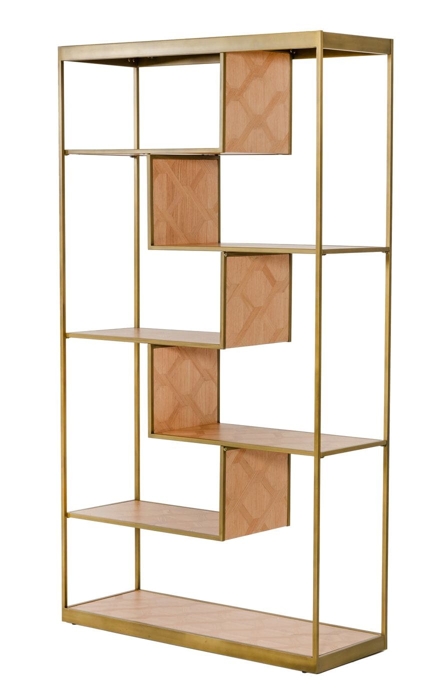 LA Furniture Jessica Modern Oak & Brass Bookshelf VGGMBK-1179-SHELF Contemporary Style by Vig Furnitrue Number 77377 Catch Home Goods