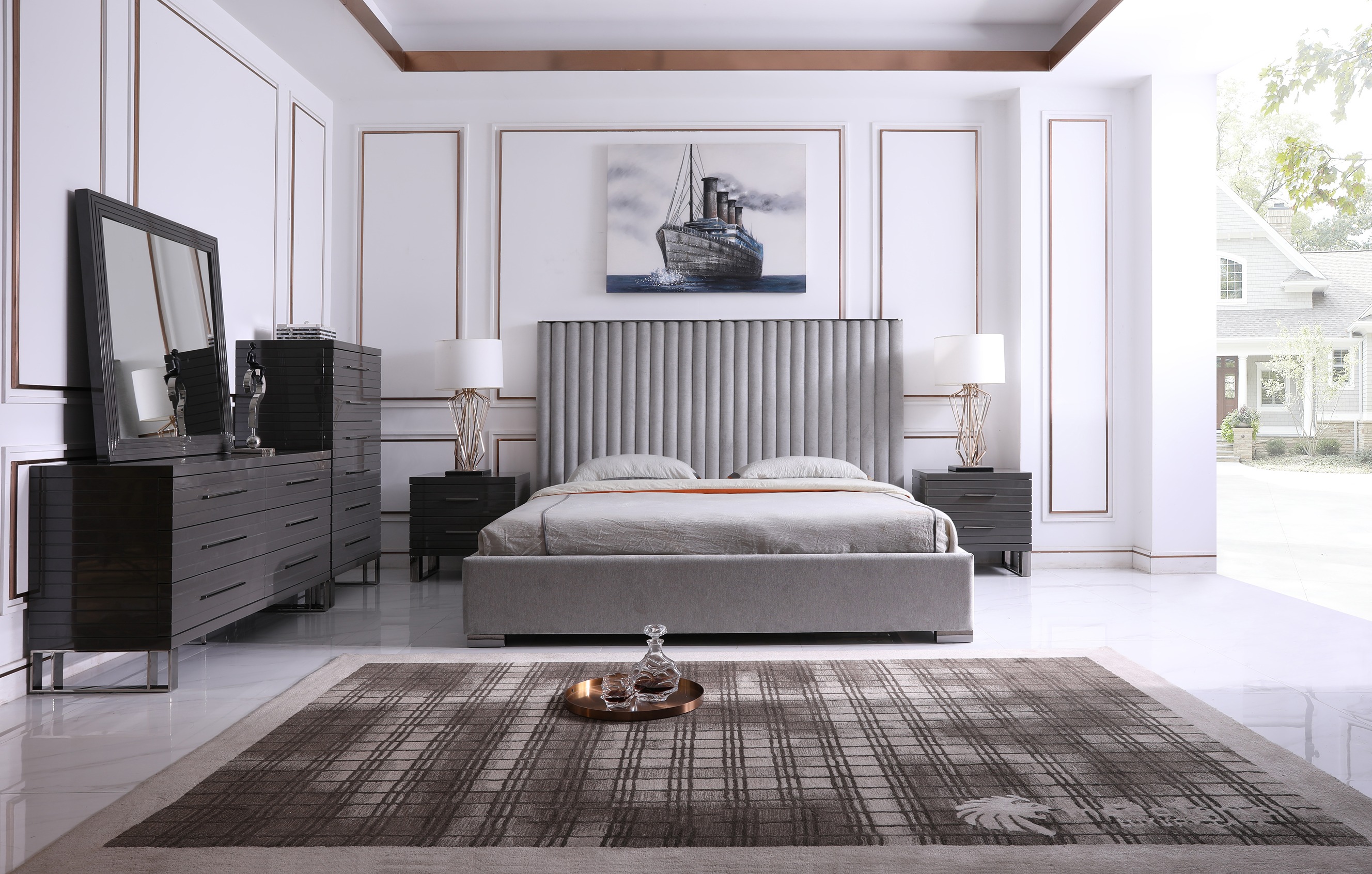 LA Furniture Eastern King Splendor Silver & Grey Velvet Upholstered Platform Bed Set VGVCBD20256-BED-SET-EK Contemporary Style by Vig Furnitrue Number 80932 Catch Home Goods
