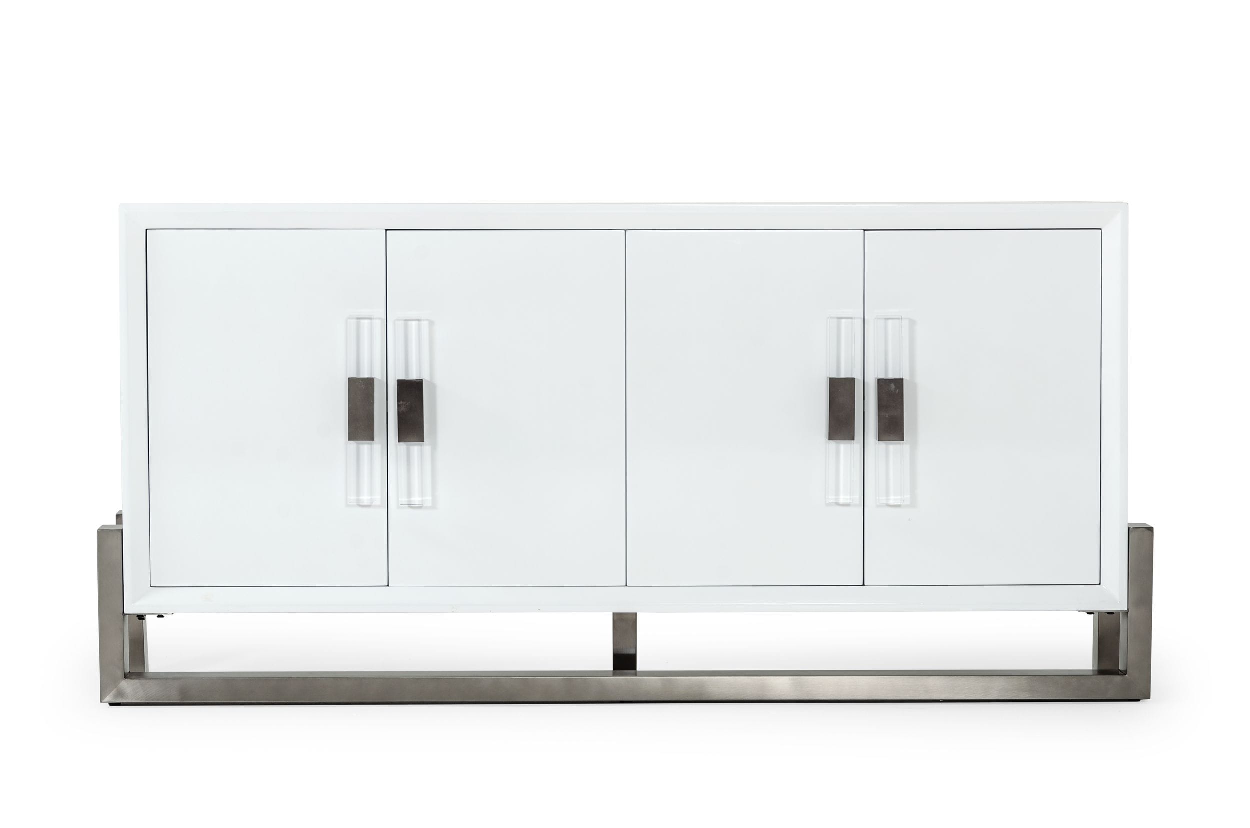 LA Furniture Lenny Modern White High Gloss & Stainless Steel Gun Metal Buffet VGGMW-1393B-WHT-BUF Contemporary Style by Vig Furnitrue Number 78097 Catch Home Goods