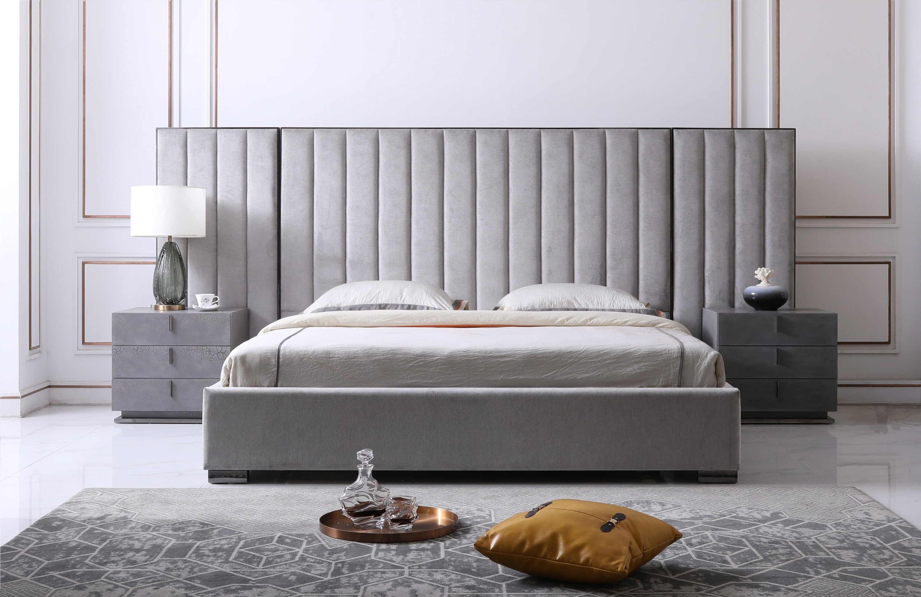 LA Furniture Queen Buckley Modern Grey & Black Stainless Steel Bed with Nightstands VGVC2003-BED-Q Contemporary Style by Vig Furnitrue Number 78264 Catch Home Goods