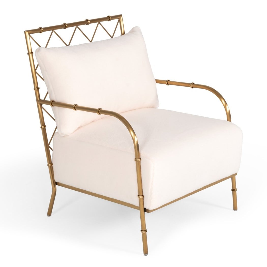 LA Furniture Ignacio Glam White Velvet & Gold Accent Chair VGMFOC-2211-WHT-CH Contemporary Style by Vig Furnitrue Number 78508 Catch Home Goods