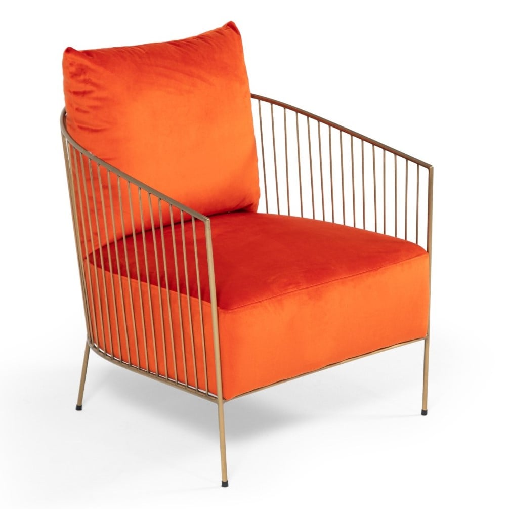LA Furniture Loveland Glam Orange Velvet Accent Chair VGMFOC-2214-CH Contemporary Style by Vig Furnitrue Number 78509 Catch Home Goods