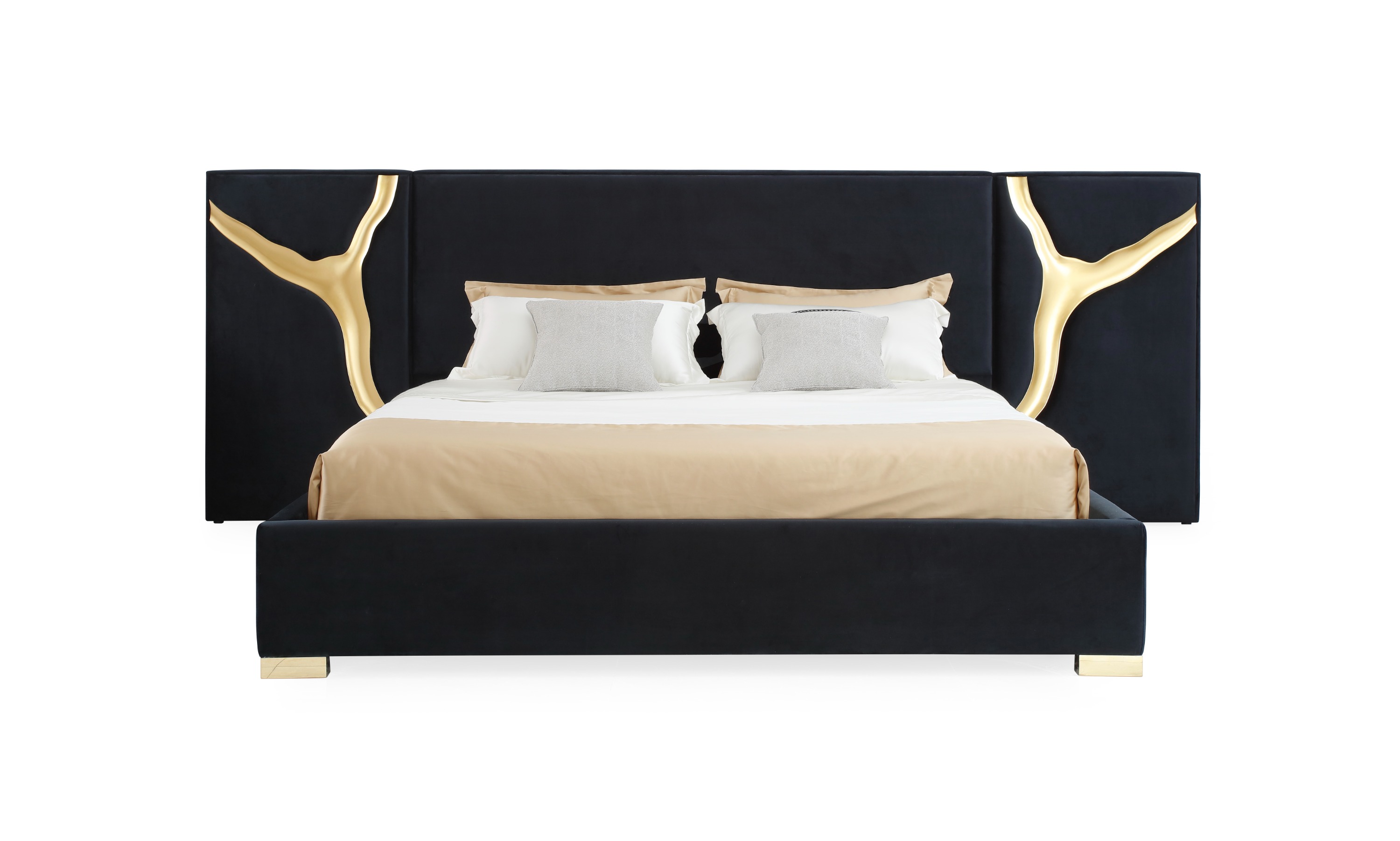 LA Furniture Aspen Eastern King Glam Black Velvet & Gold Bed VGVCBD1801-BLK-BED-EK Contemporary Style by Vig Furnitrue Number 78803 Catch Home Goods