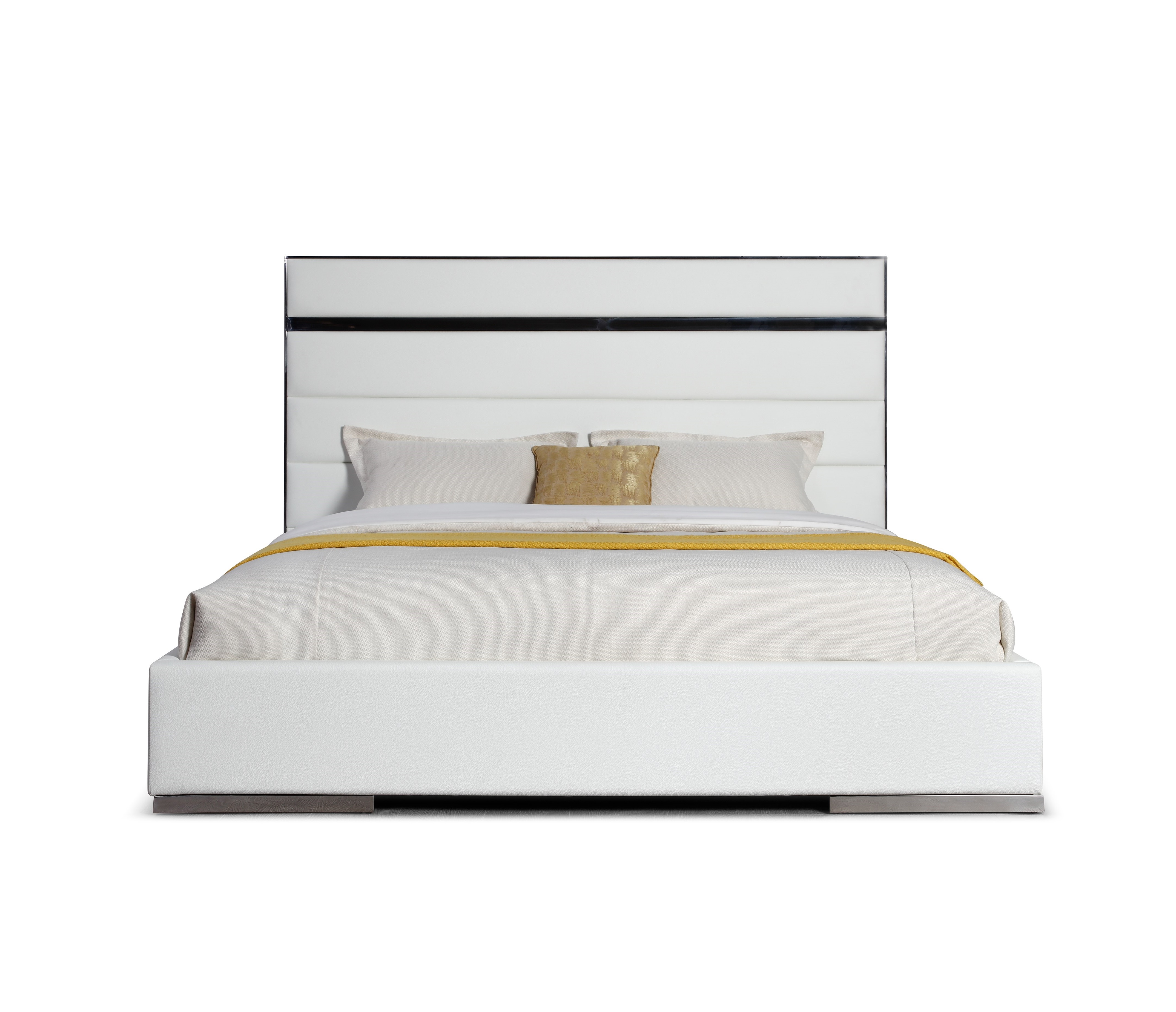 LA Furniture Queen Cartier Modern White Vegan Leather + Stainless Steel Bed VGVC-BDA002-BED-WHT-Q Contemporary Style by Vig Furnitrue Number 81530 Catch Home Goods