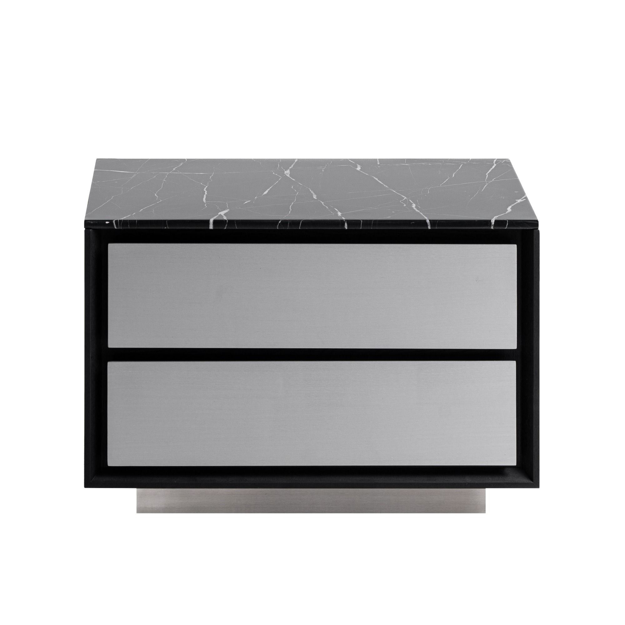 LA Furniture Concord Modern Black Marble + Black Ash + Aluminum Nightstand VGVC-N2301 Contemporary Style by Vig Furnitrue Number 81566 Catch Home Goods