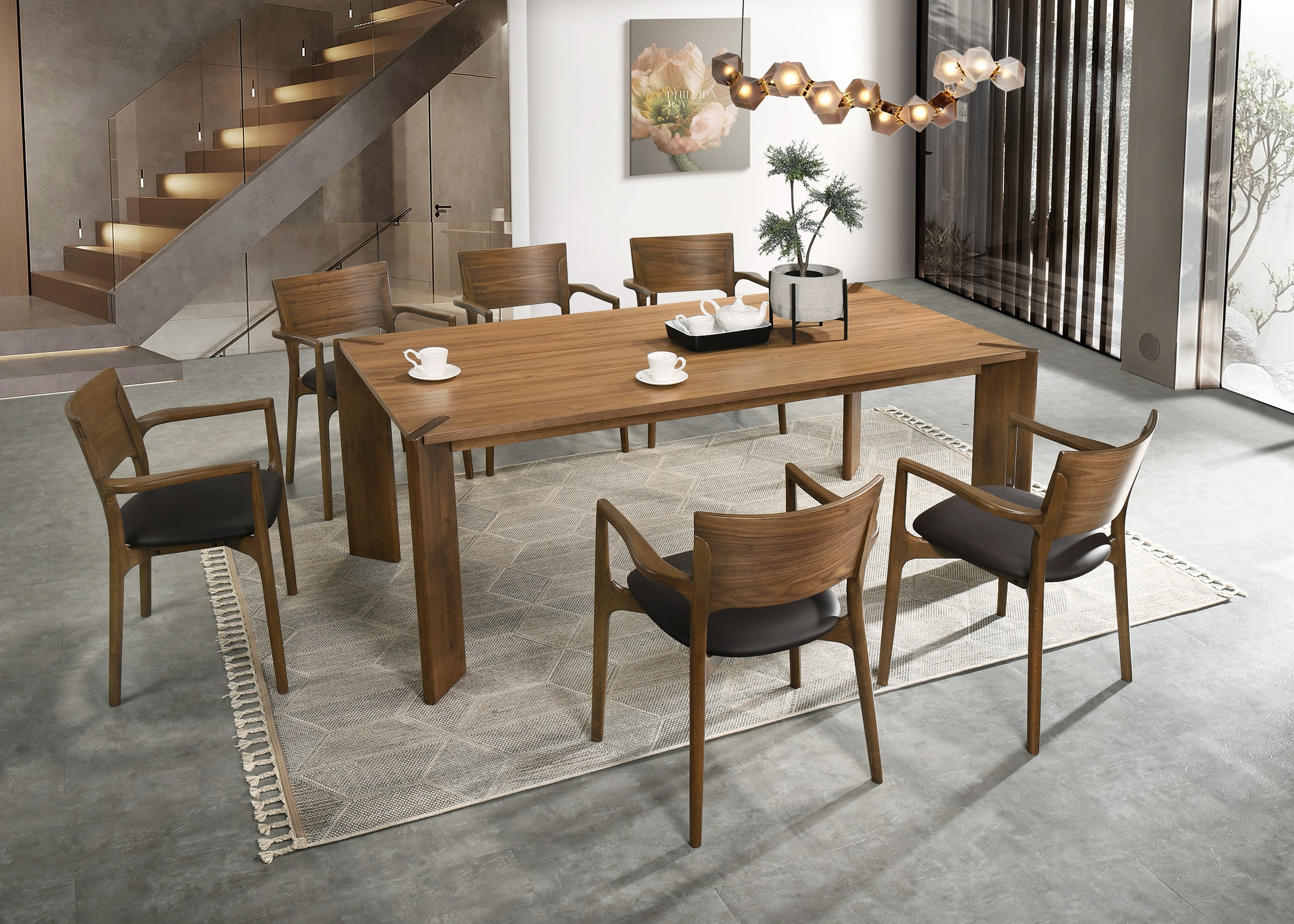 LA Furniture Edelman Mid-Century Modern Brown Leatherette + Walnut Dining Set VGMA-MIT-5411-SET-WAL Contemporary Style by Vig Furnitrue Number 85631 Catch Home Goods