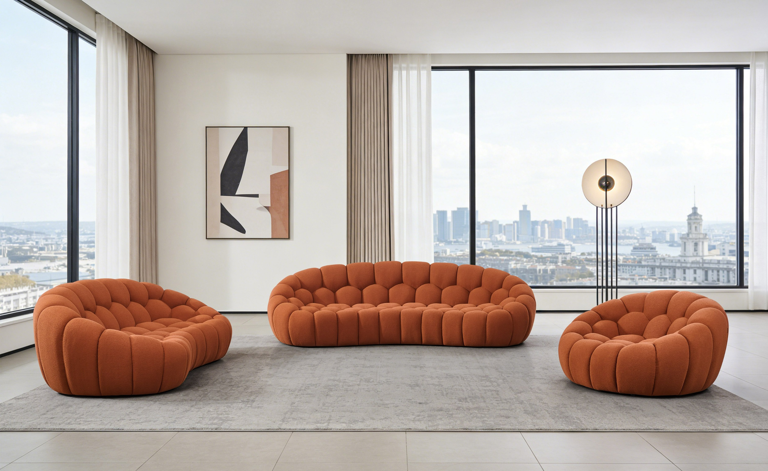 LA Furniture Yolonda Modern Curved Orange Fabric Sofa Set VGEV2126C-SET-C-09 Contemporary Style by Vig Furnitrue Number 85935 Catch Home Goods