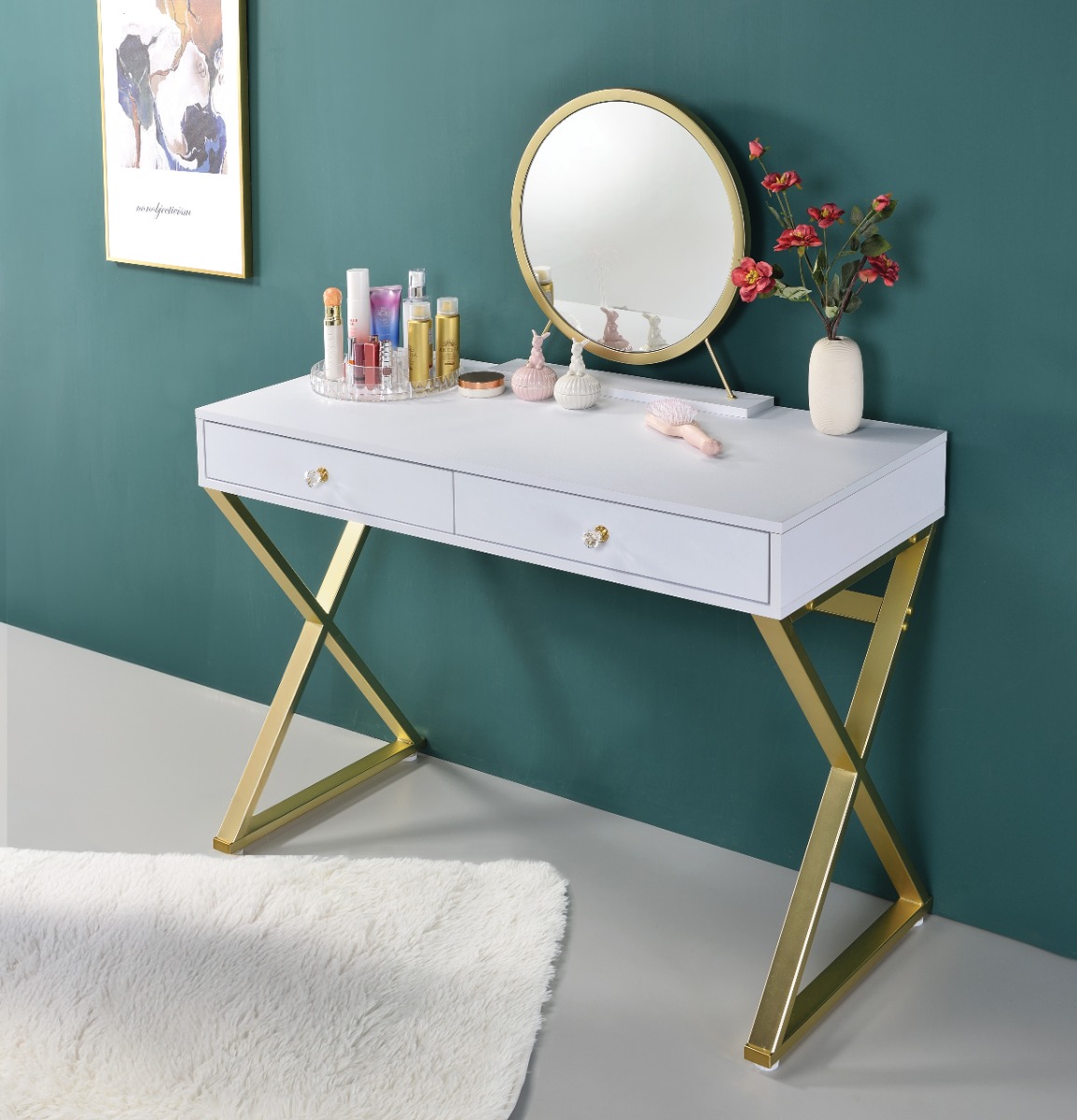 Acme Coleen Vanity Desk with Mirror & Jewelry Tray Model AC00667