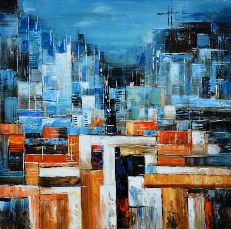 LA Furniture Abstract Blue & Orange Oil Painting VGSHD-ADD0198 Contemporary Style by Vig Furnitrue Number 71848 Catch Home Goods