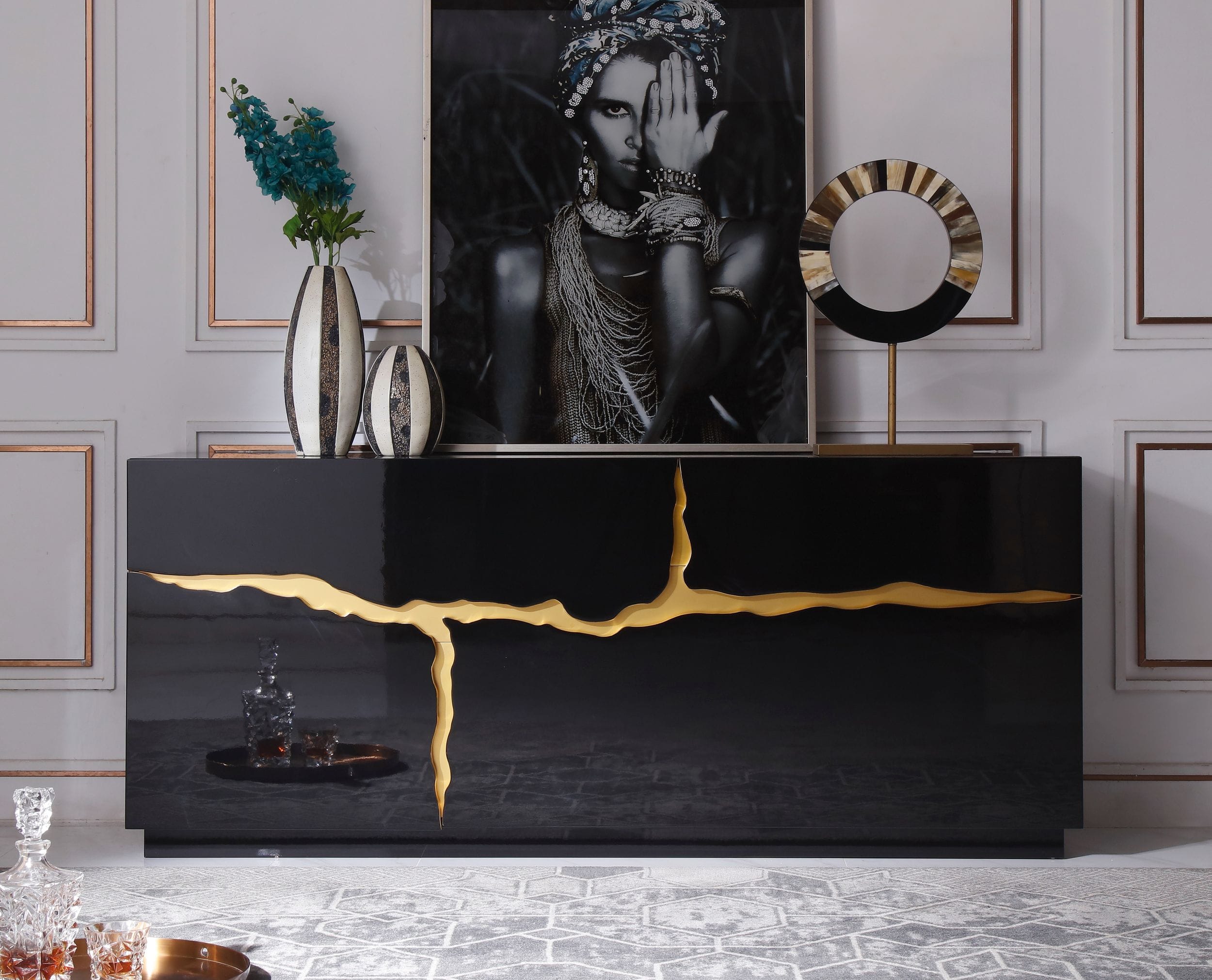 LA Furniture Aspen Modern High Gloss Black & Gold Buffet VGVCG1808-BLK Contemporary Style by Vig Furnitrue Number 78020 Catch Home Goods