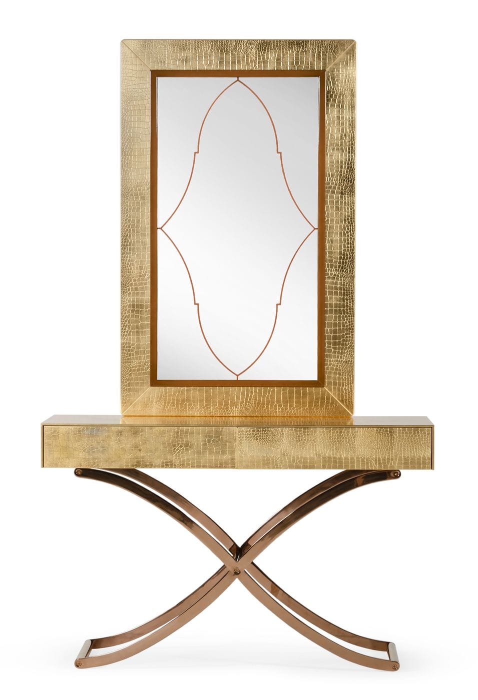 LA Furniture Aversa Gold Crocodile Console Table & Mirror VGUNCK423-120-GOLD Contemporary Style by Vig Furnitrue Number 70824 Catch Home Goods