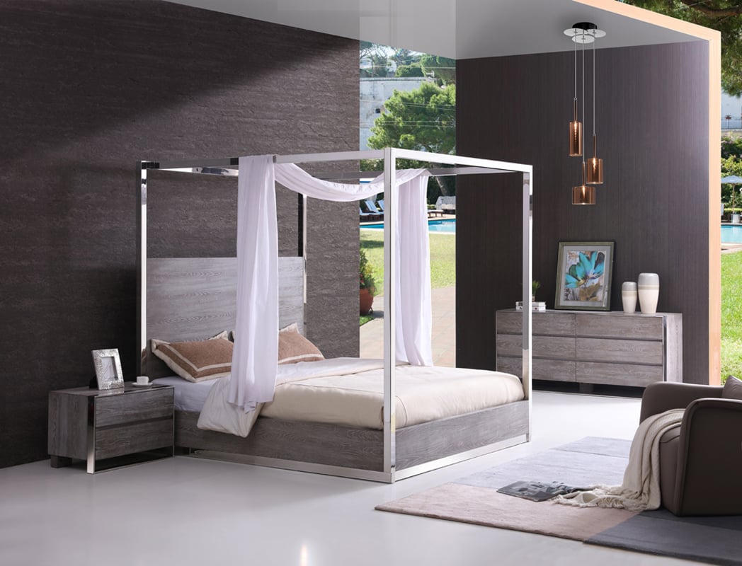 LA Furniture Eastern King Arlene Modern Grey Elm & Stainless Steel Bedroom Set VGVCBD008A-SET-EK Contemporary Style by Vig Furnitrue Number 74169 Catch Home Goods