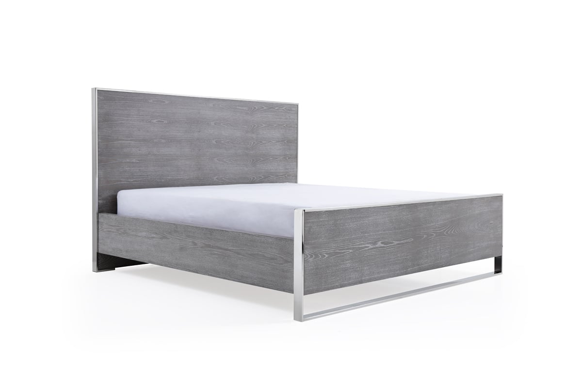 LA Furniture Eastern King Charlene Modern Grey Elm & Stainless Steel Bed VGVCBD008A-LOW-GRY-EK Contemporary Style by Vig Furnitrue Number 74846 Catch Home Goods