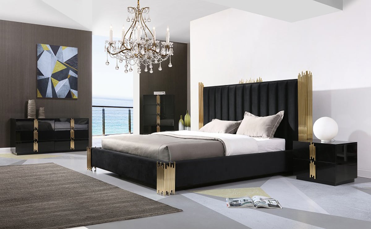 LA Furniture Queen Token Modern Black & Gold Bedroom Set VGVCBD815-SET-Q Contemporary Style by Vig Furnitrue Number 74259 Catch Home Goods