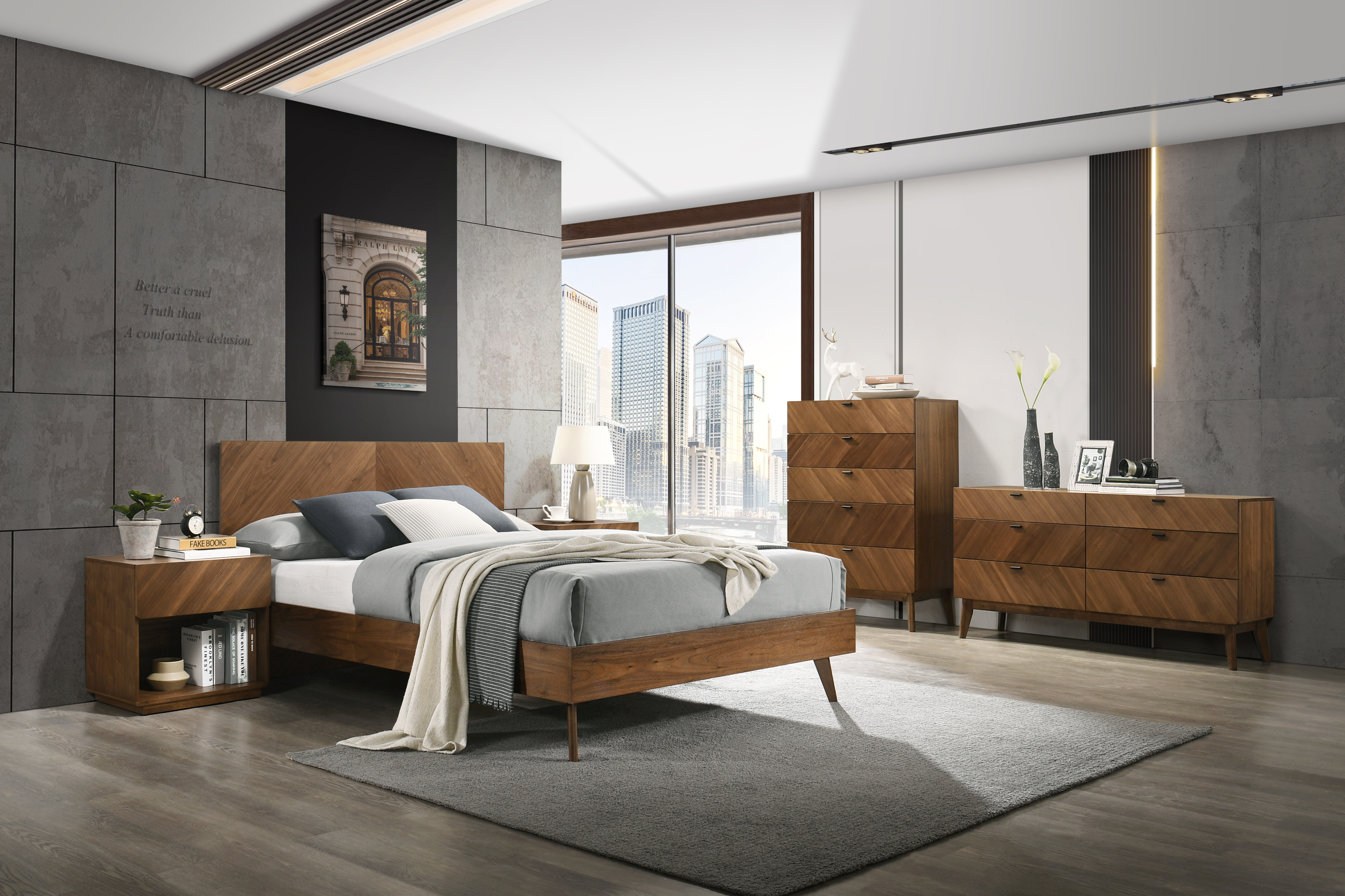 LA Furniture Kamela -Modern Walnut EK Bedroom Set VGMA-BR-128-SET-EK Contemporary Style by Vig Furnitrue Number 80179 Catch Home Goods