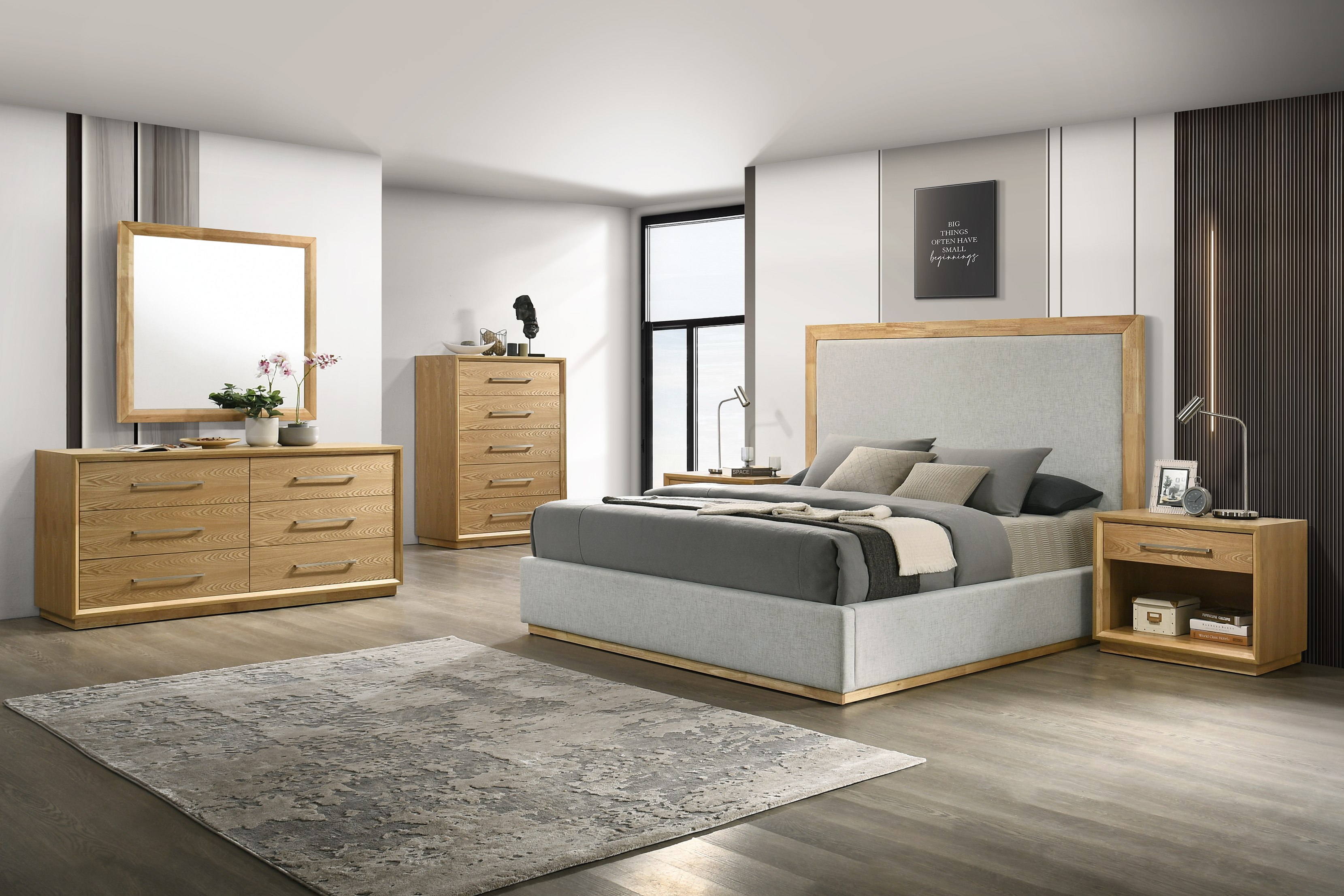 LA Furniture Eastern King Santa Barbara Modern Grey Fabric + Natural Bedroom Set VGMABR-152-SET-EK Contemporary Style by Vig Furnitrue Number 81513 Catch Home Goods