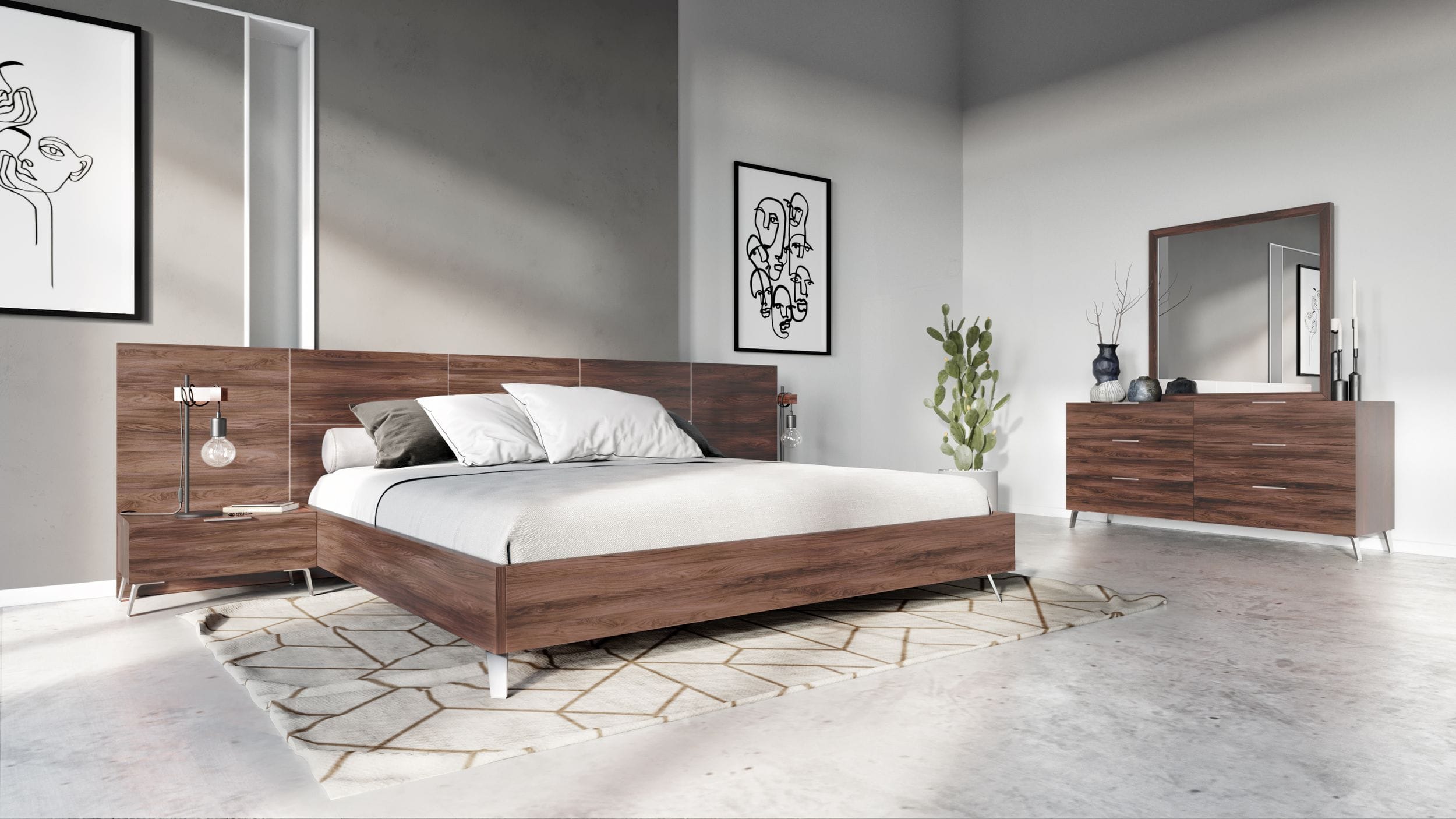 LA Furniture Queen Brooklyn Italian Modern Walnut Bed Set VGACBROOKLYN-SET-Q Contemporary Style by Vig Furnitrue Number 77603 Catch Home Goods