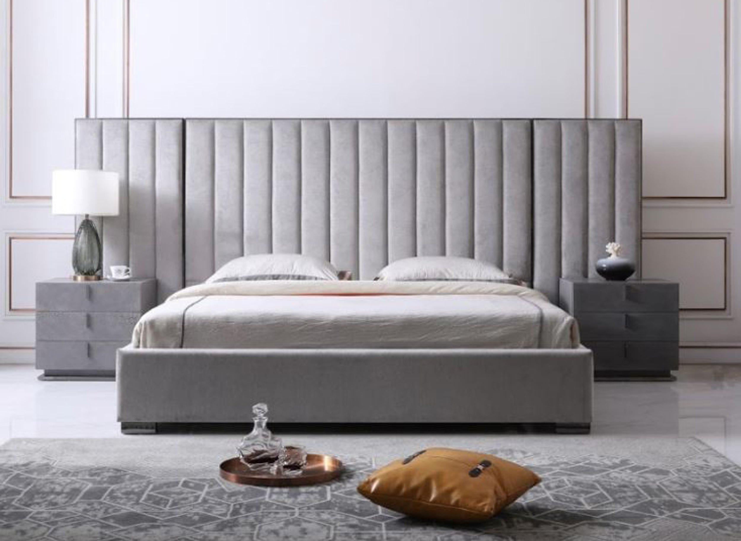 LA Furniture Califonia King Buckley Modern Grey & Black Stainless Steel Bed with Nightstands VGVC2003-BED-CK Contemporary Style by Vig Furnitrue Number 78266 Catch Home Goods