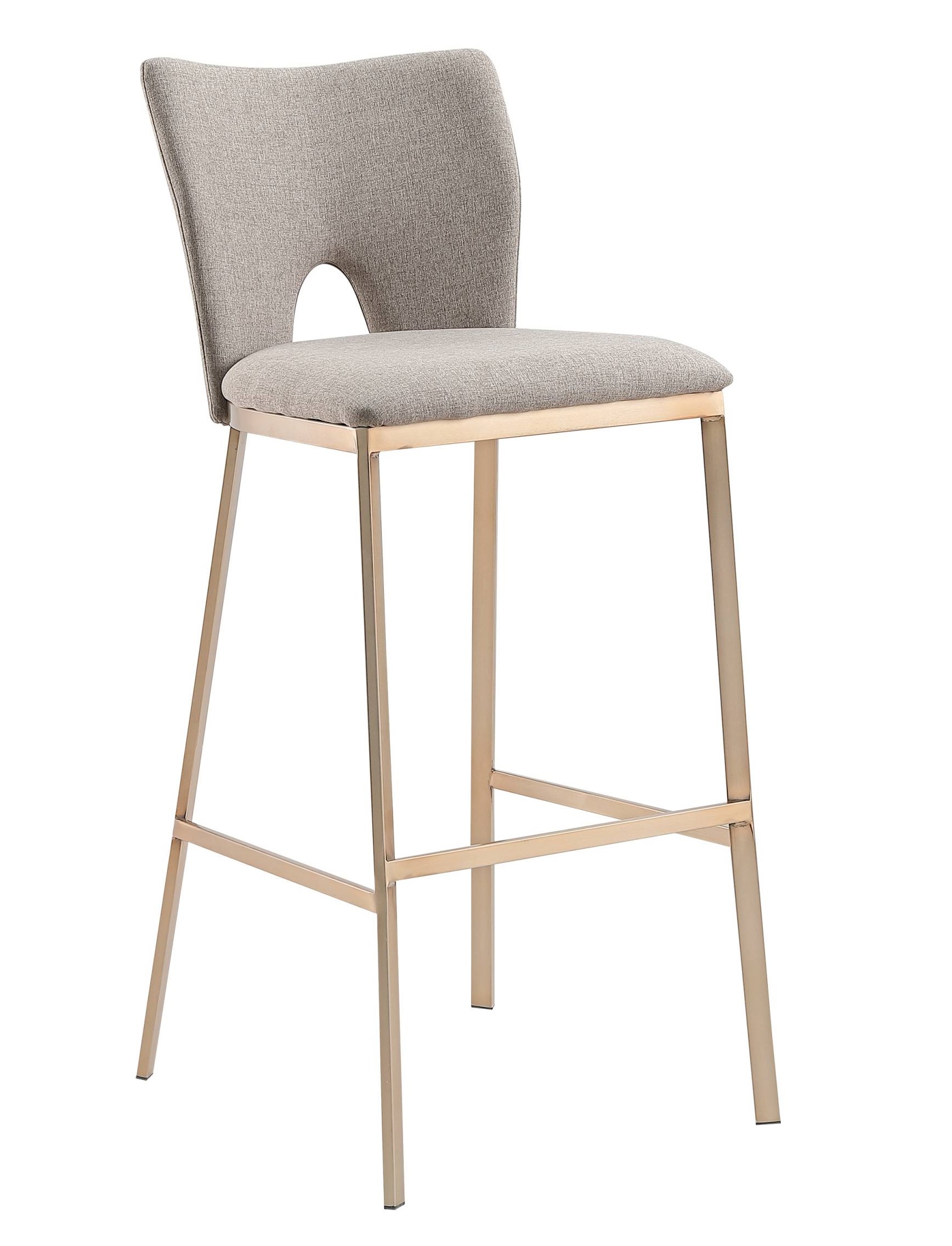 LA Furniture Burton Glam Greige Fabric + Brass Bar Stool (Set of 2) VGGAGA-6527CH-BS Contemporary Style by Vig Furnitrue Number 79514Z Catch Home Goods