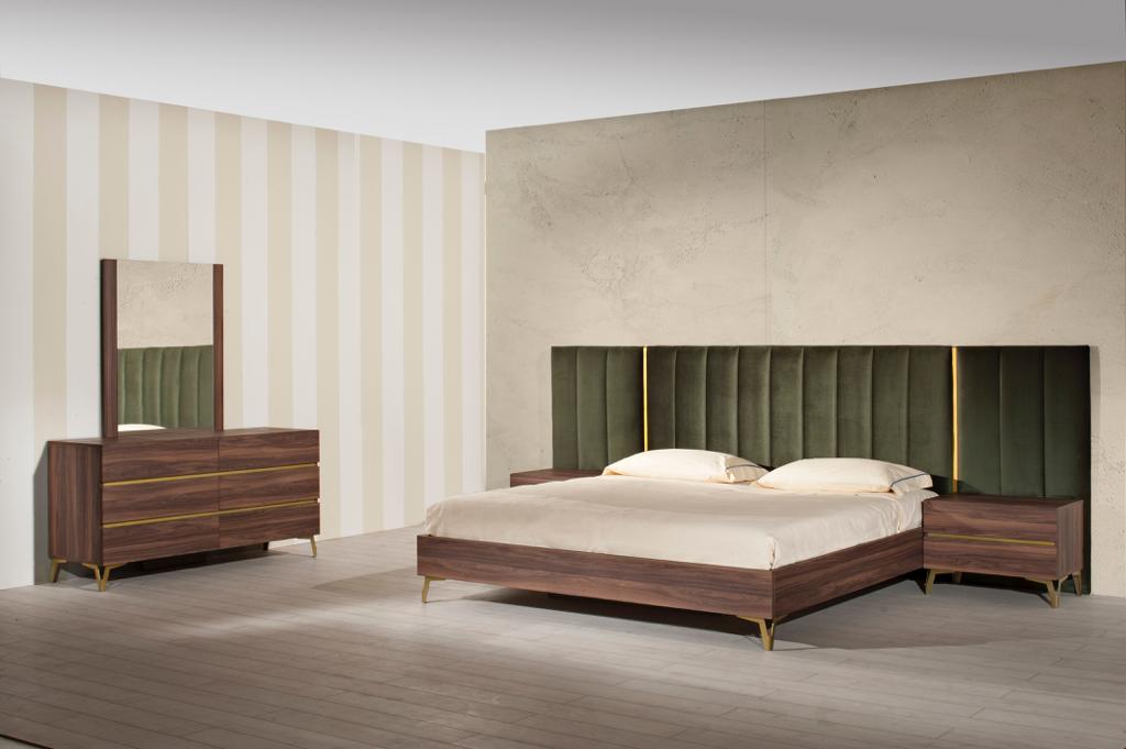 LA Furniture Eastern King Calabria Modern Walnut & Green Velvet Bedroom Set VGACCALABRIA-SET-EK Contemporary Style by Vig Furnitrue Number 76116 Catch Home Goods