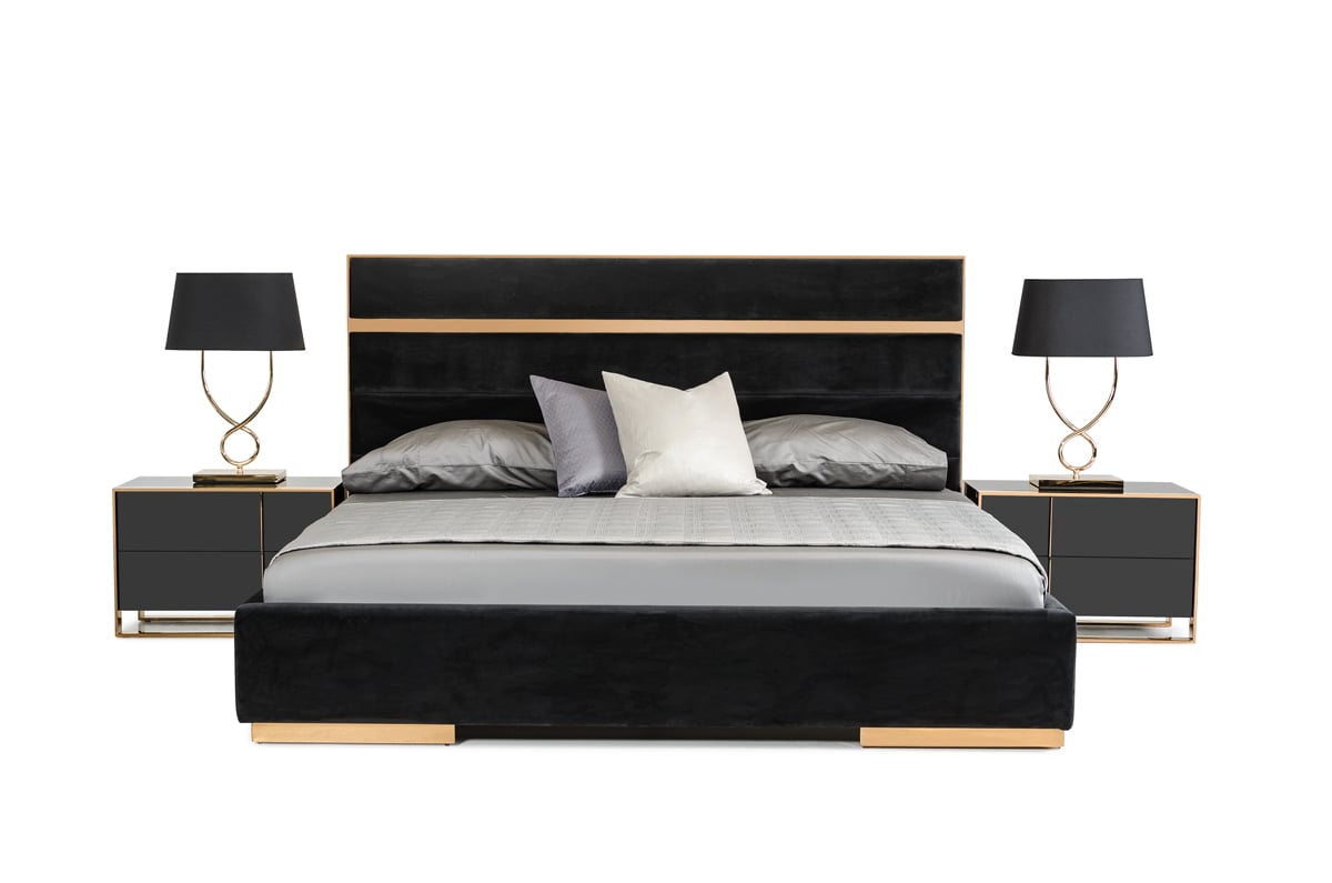 LA Furniture California King Cartier Modern Black Velvet & Brushed Bronze Bed VGVCBD-A002-CK Contemporary Style by Vig Furnitrue Number 77848 Catch Home Goods