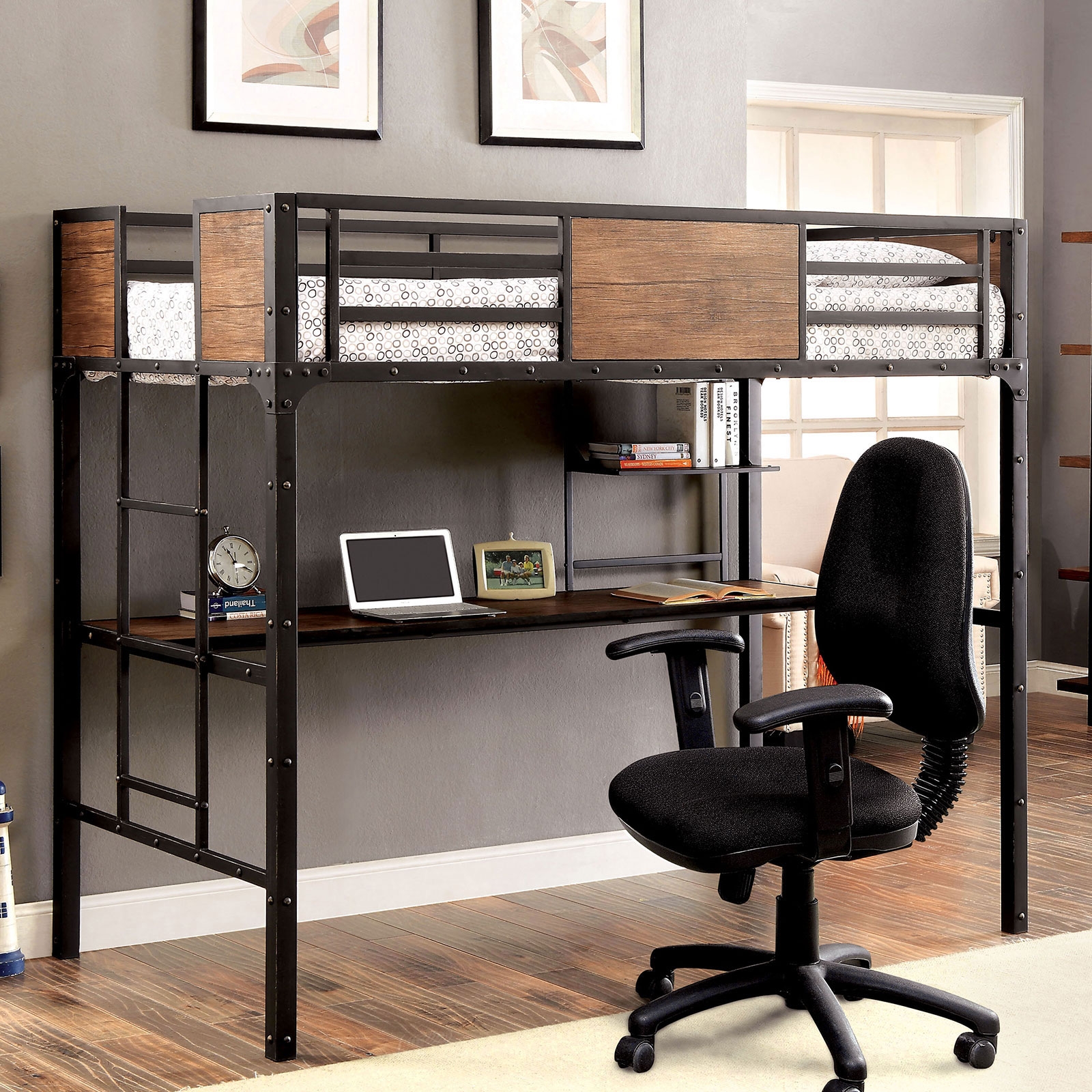Furniture Of America Clapton Industrial Black Twin/Workstation Model CM-BK029TD