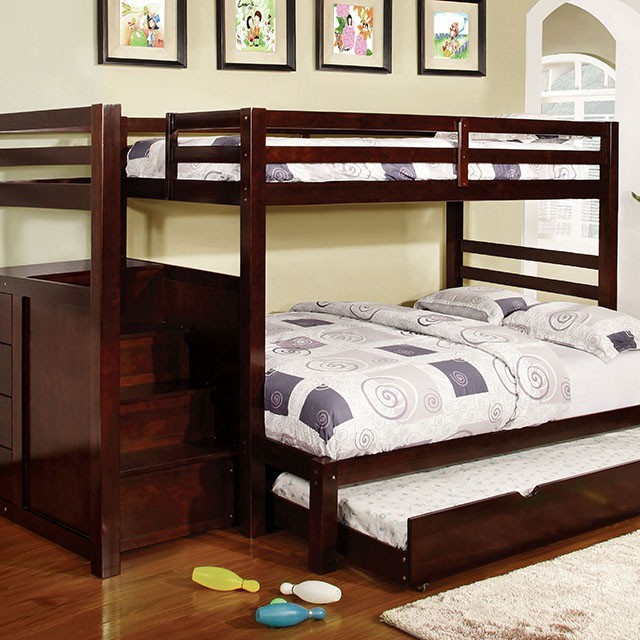 Furniture Of America Pine Ridge Transitional Dark Walnut Bunk Bed Model CM-BK966-Twin/Full Bunk Bed