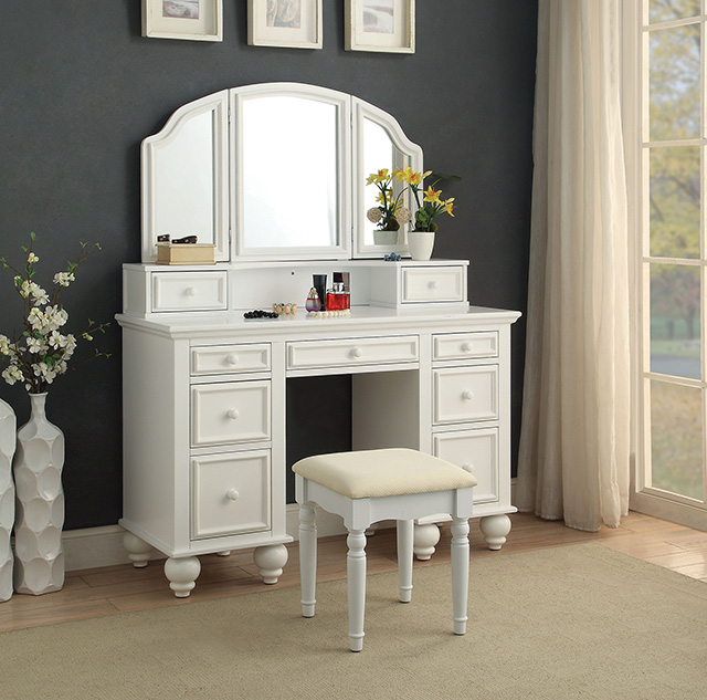 Furniture Of America Athy Transitional White Vanity W/ Stool Model CM-DK6848WH-STOOL
