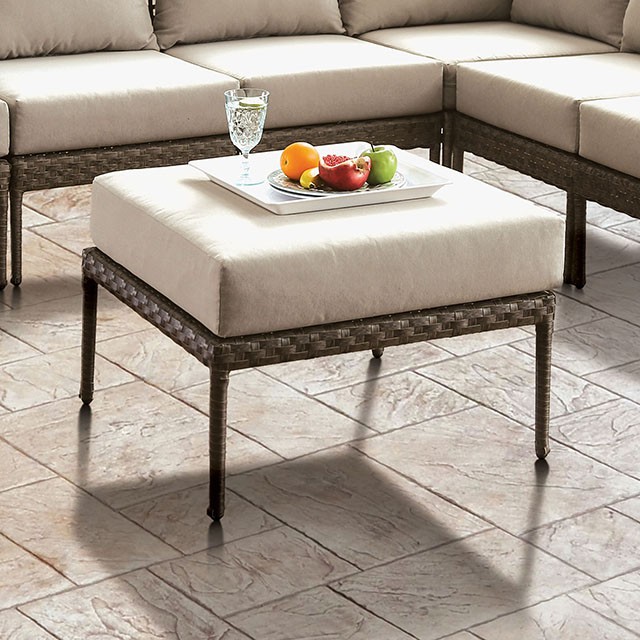 Furniture Of America Aleisha Contemporary Gray/Beige Patio Ottoman Model CM-OS2599-OT