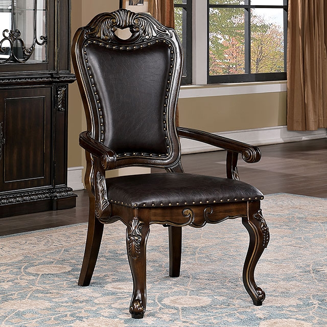 Furniture Of America Lombardy Traditional Walnut/Dark Brown Arm Chair (2/Box) Model CM3146AC-2PK