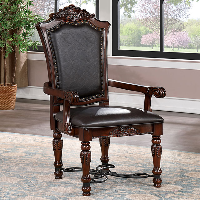 Furniture Of America Picardy Traditional Brown Cherry/Black Arm Chair (2/Box) Model CM3147AC-2PK