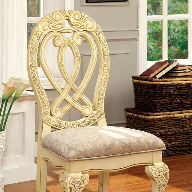 Furniture Of America Wyndmere Traditional Vintage White/Beige Side Chair (2/Box) Model CM3186WH-SC-2PK
