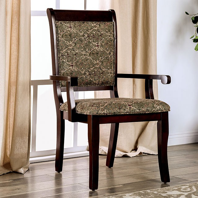 Furniture Of America St. Nicholas Transitional Antique Cherry/Beige Arm Chair (2/Box) Model CM3224AC-2PK