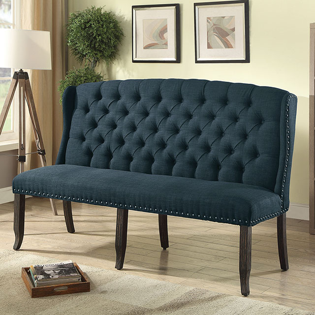 Furniture Of America Sania Rustic Antique Black/Blue 3-Seater Love Seat Bench Model CM3324BK-BL-BNL
