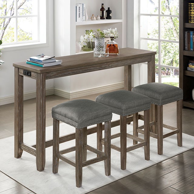 Furniture Of America Caerleon Rustic Wire-Brushed Gray/Gray 4 Pc. Counter Ht. Dining Set Model CM3474GY-PT-4PK-STOOL