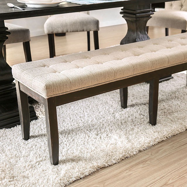 Furniture Of America Nerissa Rustic Antique Black/Beige Bench Model CM3840BN