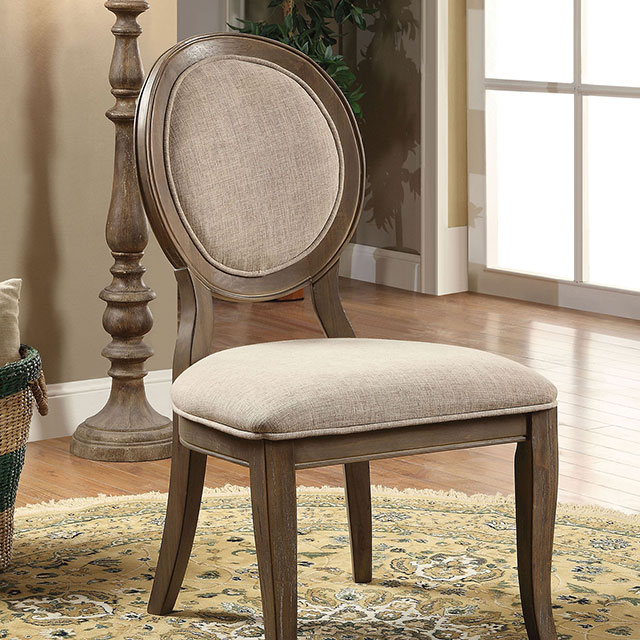 Furniture Of America Kathryn Transitional Rustic Oak/Beige Side Chair (2/Ctn) Model CM3872SC-2PK