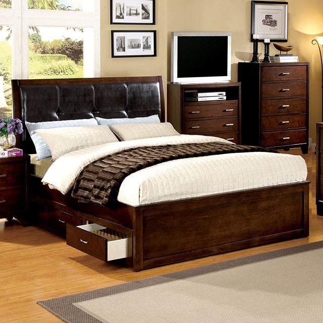Furniture Of America Enrico Contemporary Brown Cherry Bed Model CM7067-Queen Bed
