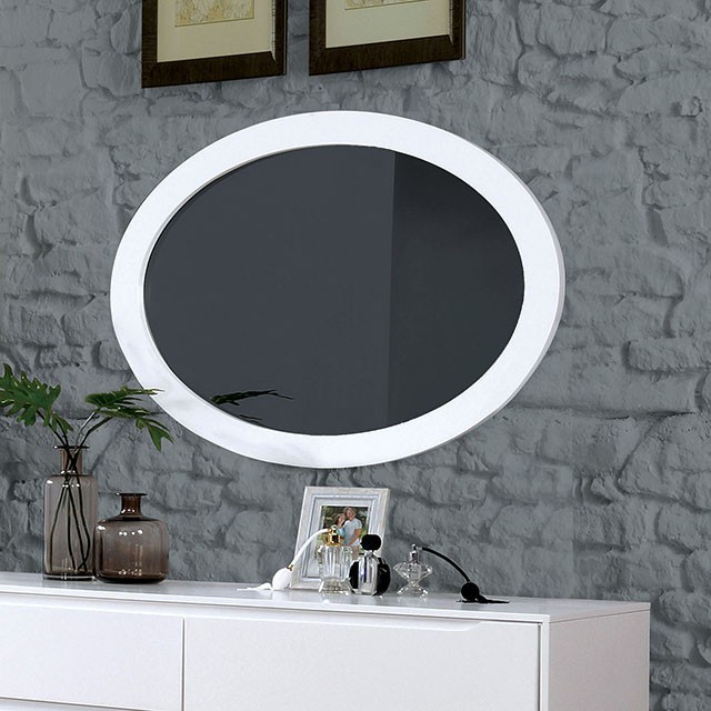 Furniture Of America Lennart Mid-Century Modern White Oval Mirror Model CM7386WH-MO