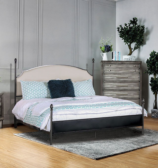 Furniture Of America Sinead Transitional Powder Coated Gen Metal/Beige Bed Model CM7420-Twin Bed