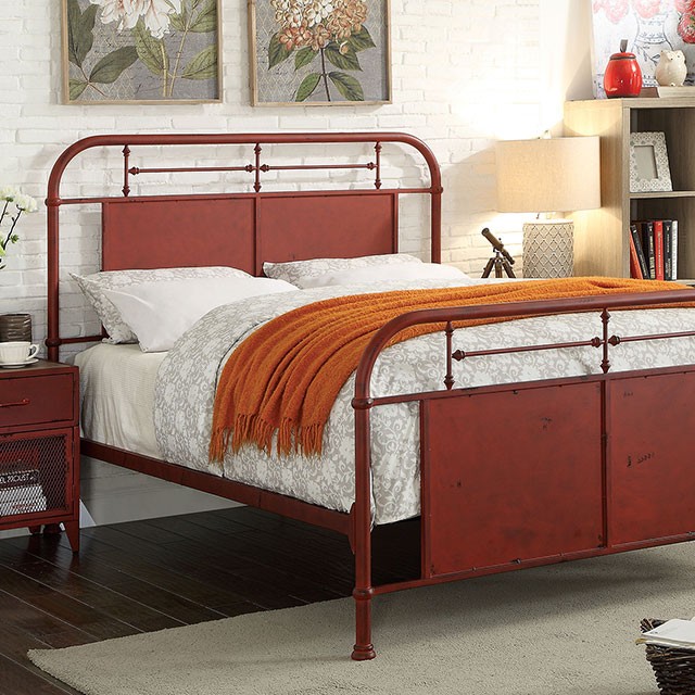 Furniture Of America Haldus Industrial Distressed Red Bed Model CM7502RD-Twin Bed